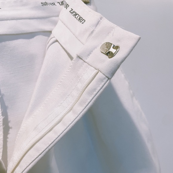 Vintage 80s Silver Unicorn White High Waisted Cotton Pleated A-line Midi Skirt - Picture 7 of 11